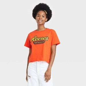 Women's Halloween Reese's Cropped Short Sleeve Graphic T-Shirt Size Orange XXL